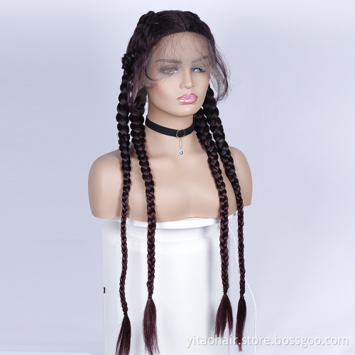 FZY Synthetic Hair Wig Glueless Braided Lace Wigs Wine Red Brown Vendor Braid Lace Wigs for Black Women Perruque Tresse